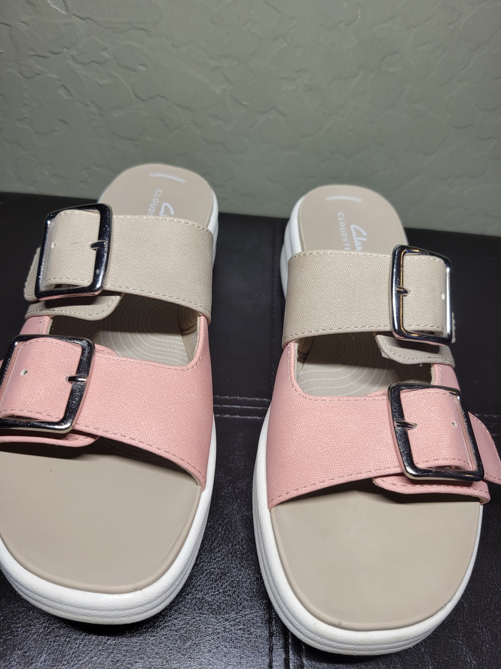 Clarks Cloudsteppers Drift Buckle Slide Sandals - Peach Combi Pink Taupe Size 7W